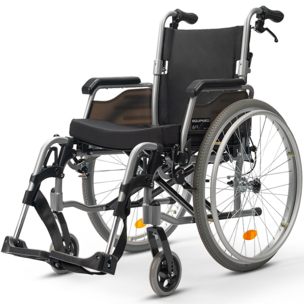 EQUIPMED 24" Folding Wheelchair Alloy with Brakes Folding Armrests for Dining
