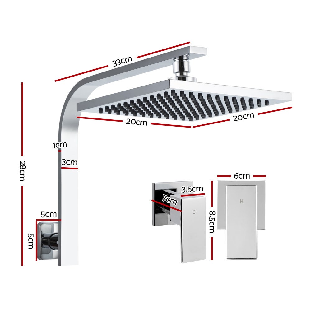 Cefito WELS 8'' Rain Shower Head Taps Square High Pressure Wall Arm DIY Chrome