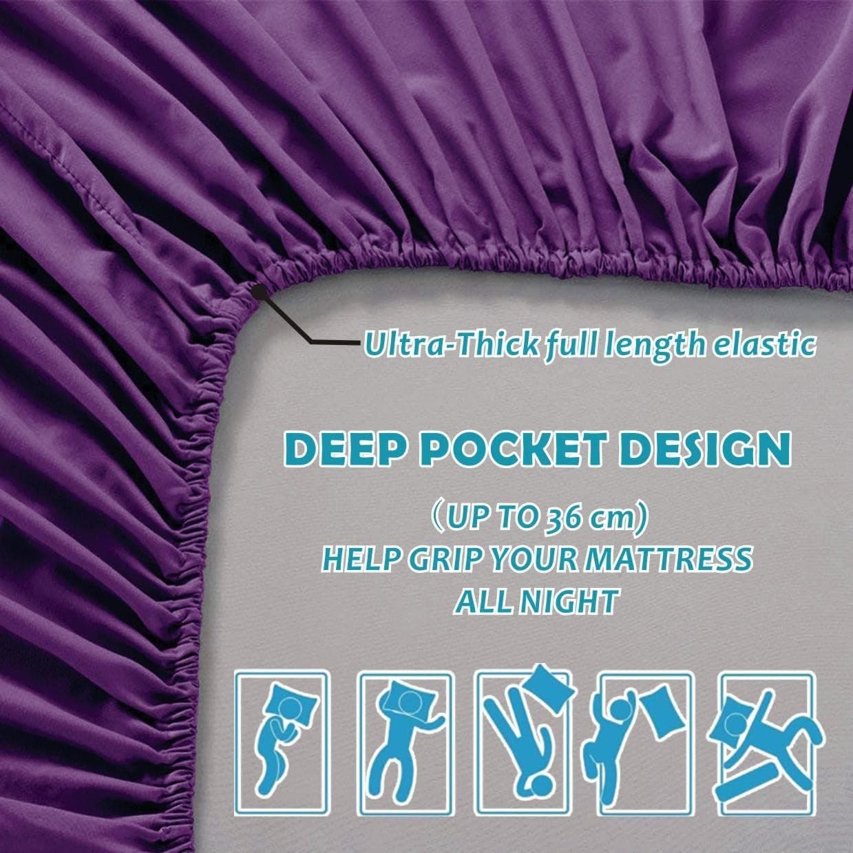 Carla Home Vikus 2000TC 4Pc Fade Stain Resistant Queen Flat Fitted Sheet Set - Purple