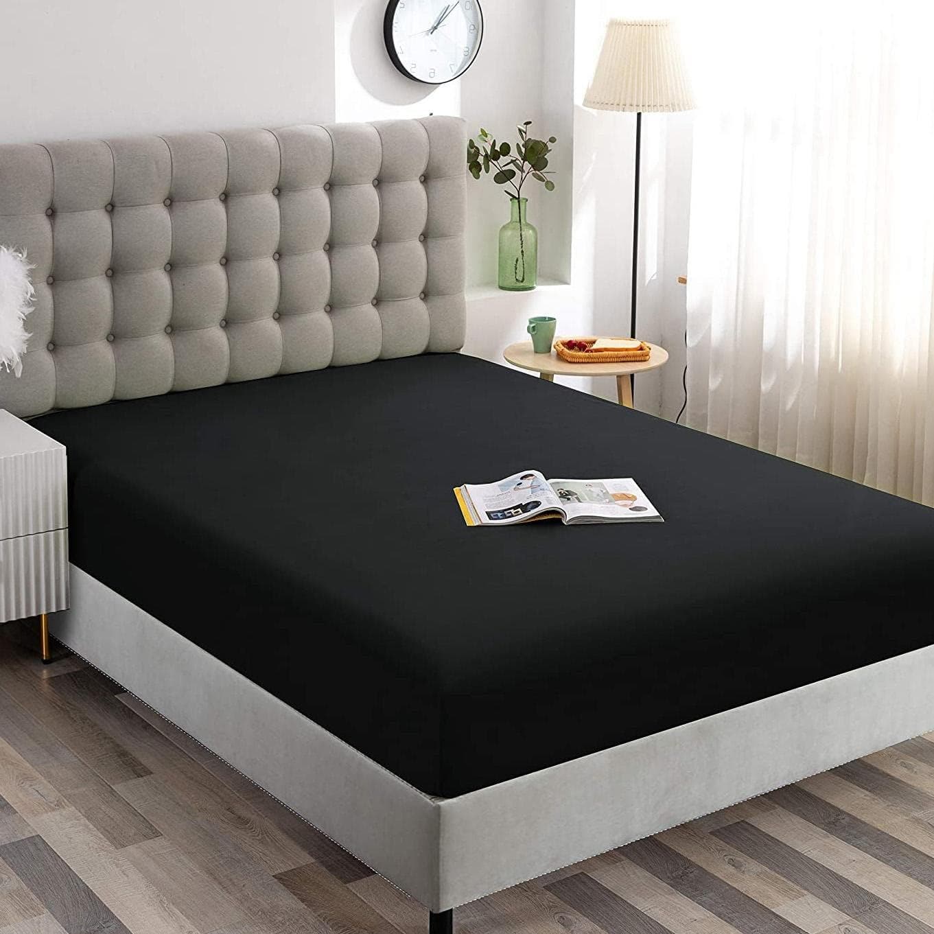Carla Home Vikus 204 x 204cm Premium Microfiber Super King Fitted Sheet - Black