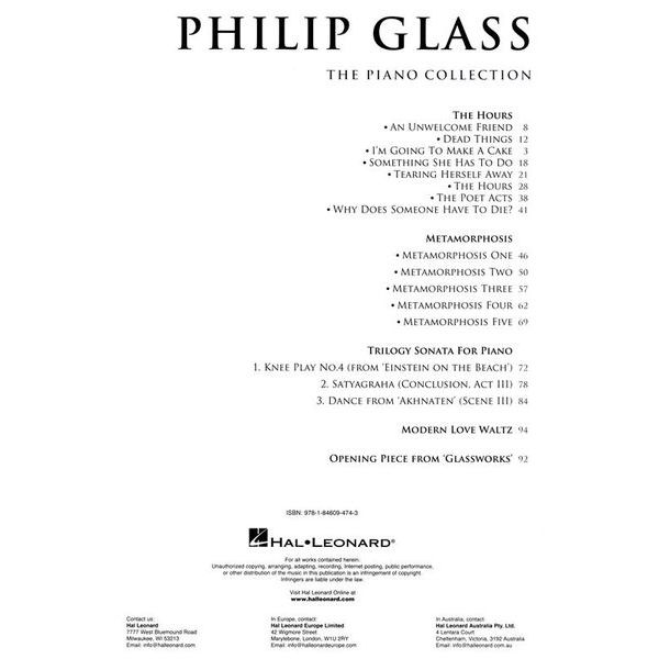 Wise Publications Philip Glass Piano Collection