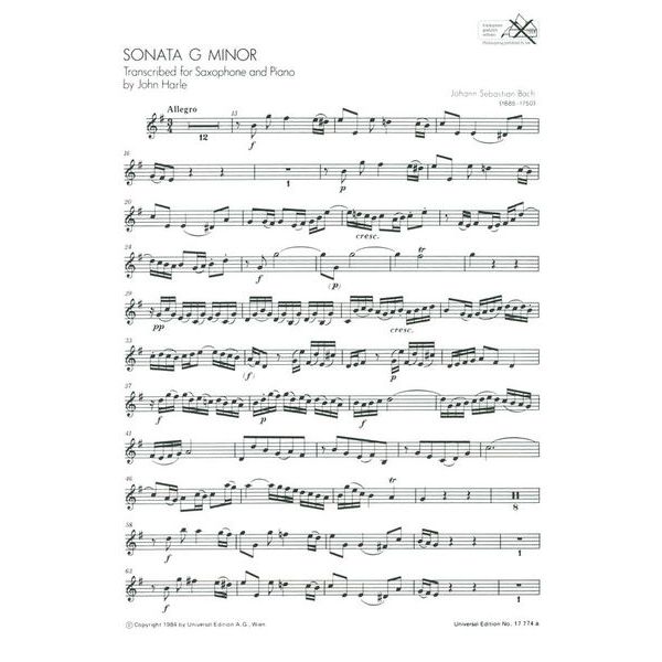 Universal Edition Bach Sonata g-Moll Sax