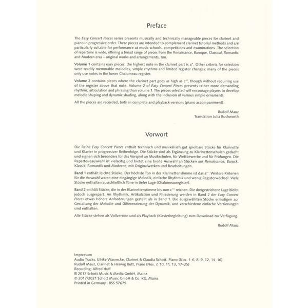 Schott Easy Concert Pieces Clarinet 1