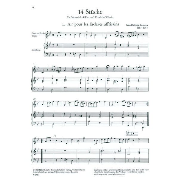 Heinrichshofen Verlag Rameau Spielstücke Blockflöte