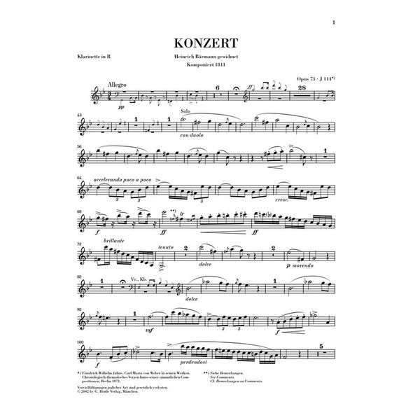 Henle Verlag Weber Clarinet Concerto No.1
