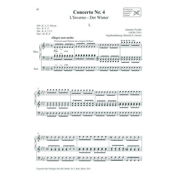 Dr. J. Butz Musikverlag Vivaldi 4 Jahreszeiten Orgel