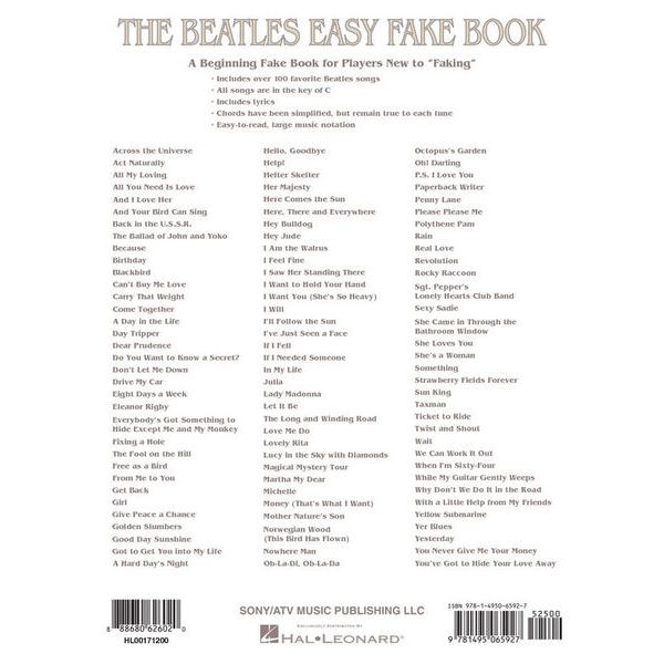 Hal Leonard The Beatles Easy Fake Book