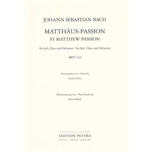 Edition Peters Bach Matthus-Passion BWV 244