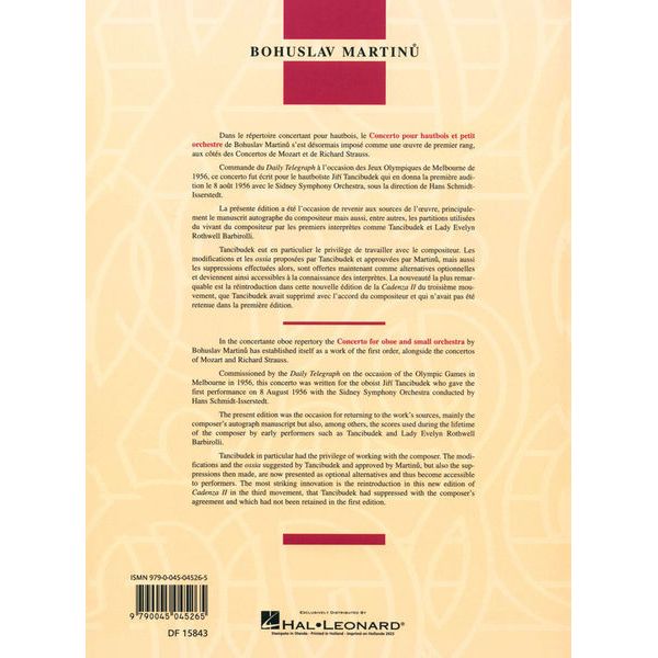 Editions Max Eschig Martinu Oboenkonzert