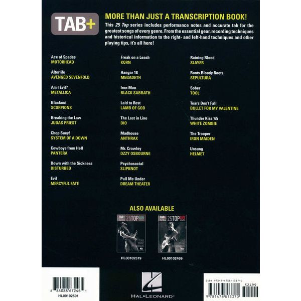 Hal Leonard Tab+25 Top Metal Songs