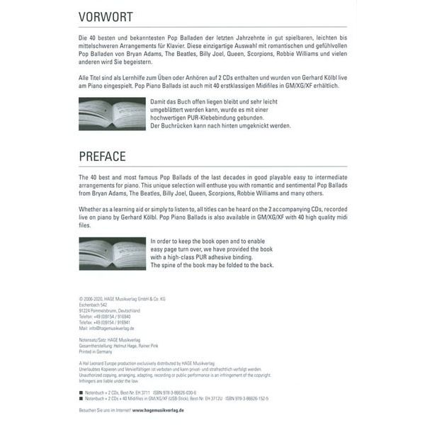 Hage Musikverlag Pop Piano Ballads 1
