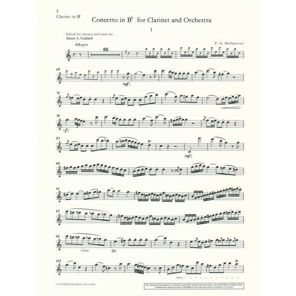 Schott Hoffmeister Klarinettenkonzert