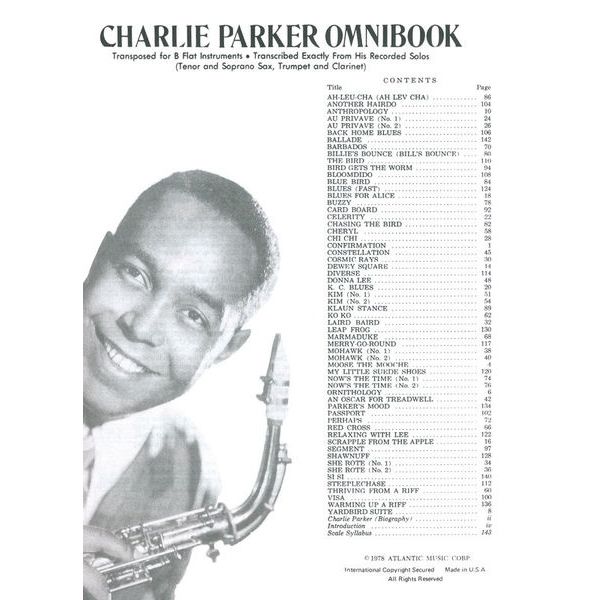 Atlantic Music Charlie Parker Omnibook Bb