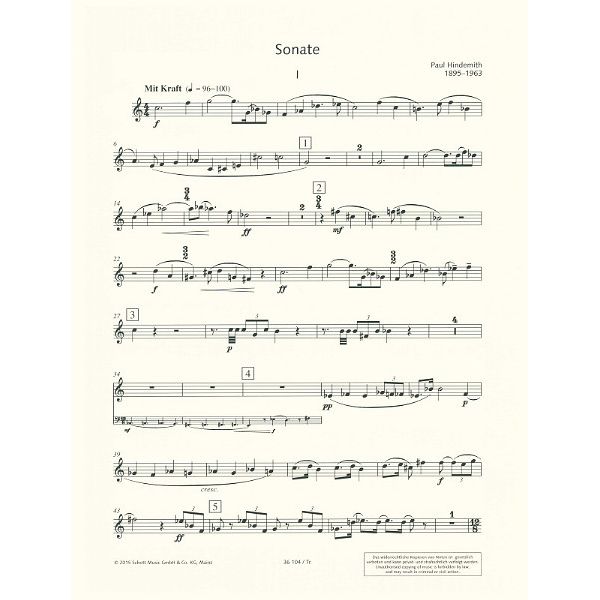 Schott Hindemith Sonate Trumpet