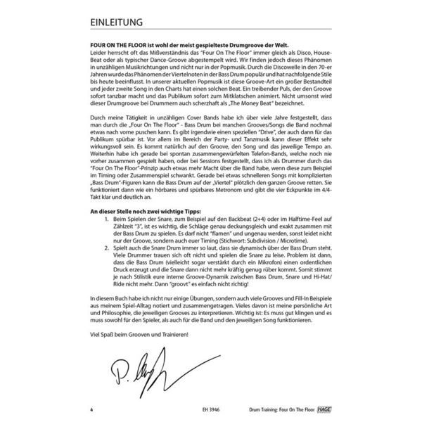 Hage Musikverlag Drum Training 4 On The Floor