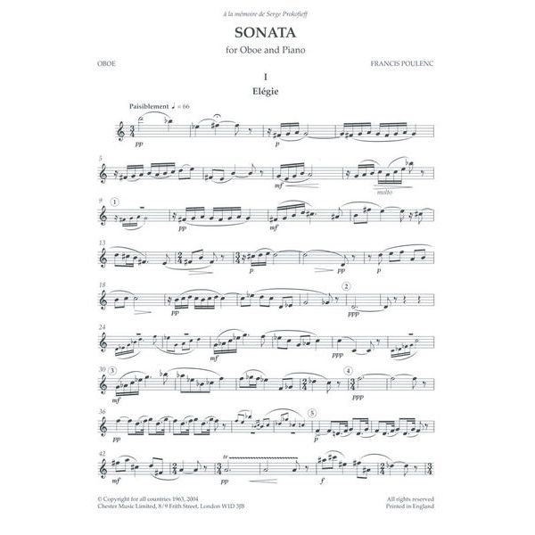 Chester Music Poulenc Sonata For Oboe