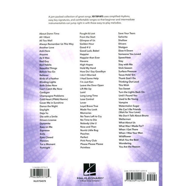 Hal Leonard 101 Top Hits for Tenor Sax