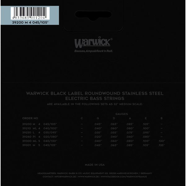 Warwick Bass Set 4-String Medium