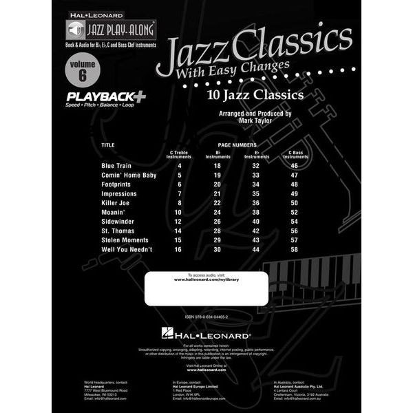 Hal Leonard Jazz Play-Along Jazz Classics