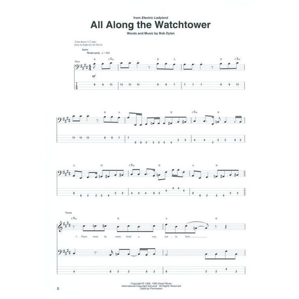 Hal Leonard Jimi Hendrix Bass Tab