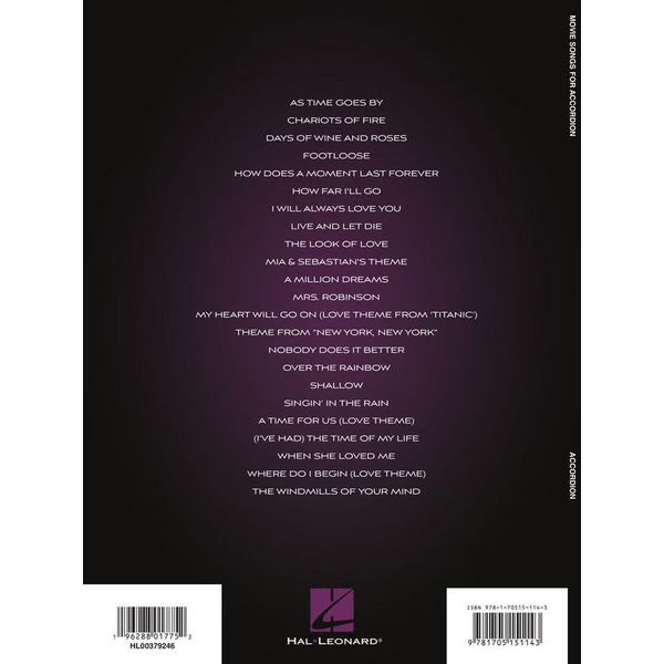 Hal Leonard Movie Songs for Accordion