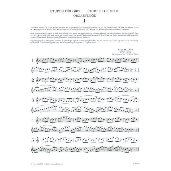 Editio Musica Budapest Etüden für Oboe