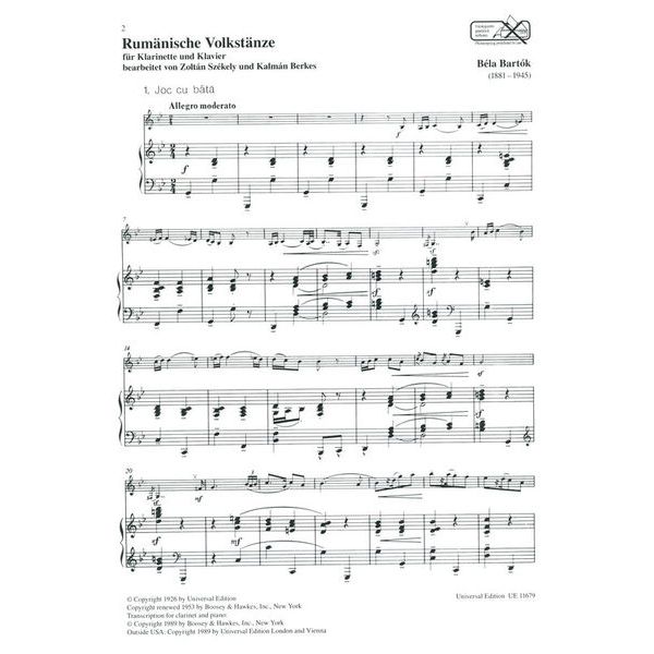 Universal Edition Bartók Rumnische Volkstnze