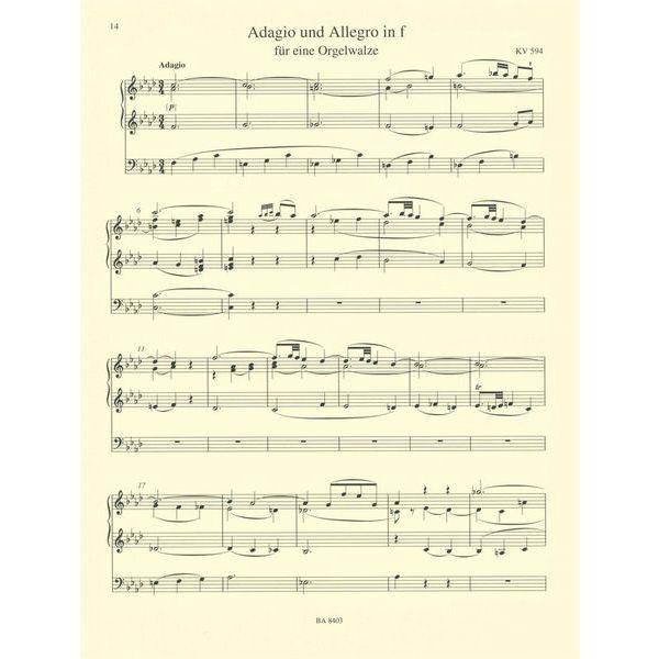 Brenreiter Mozart Werke for Orgel