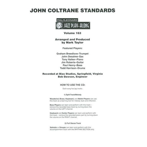 Hal Leonard Jazz Play-Along John Coltrane