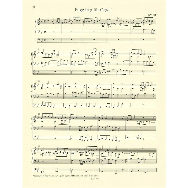 Brenreiter Mozart Werke for Orgel