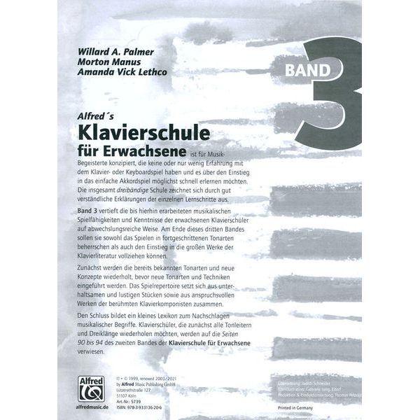 Alfred Music Publishing Klavierschule für Erwachsene 3