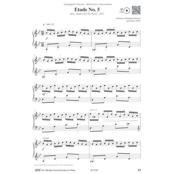 Hage Musikverlag 100 Etudes Piano