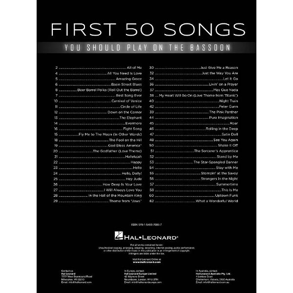 Hal Leonard First 50 Songs Bassoon