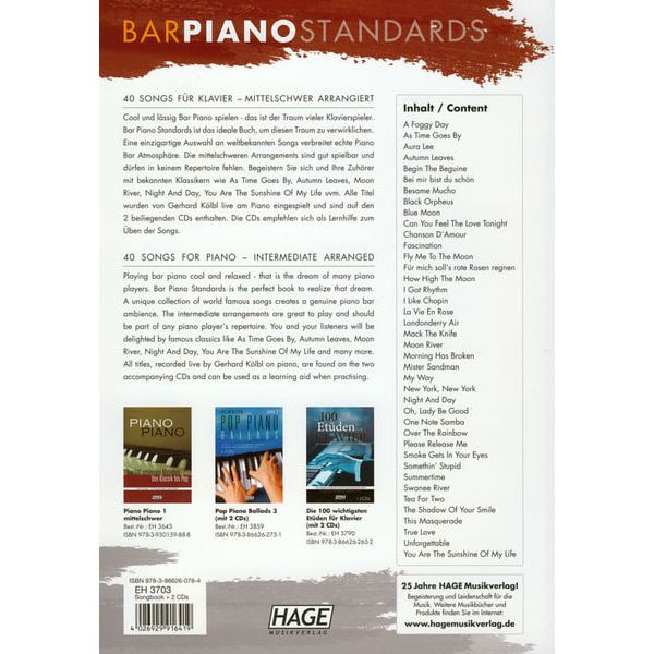 Hage Musikverlag Bar Piano Standards