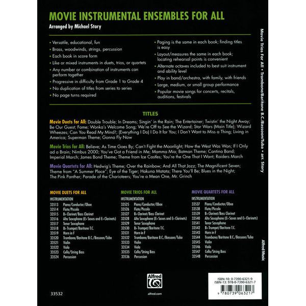 Alfred Music Publishing Movie Trios For All Tromb.