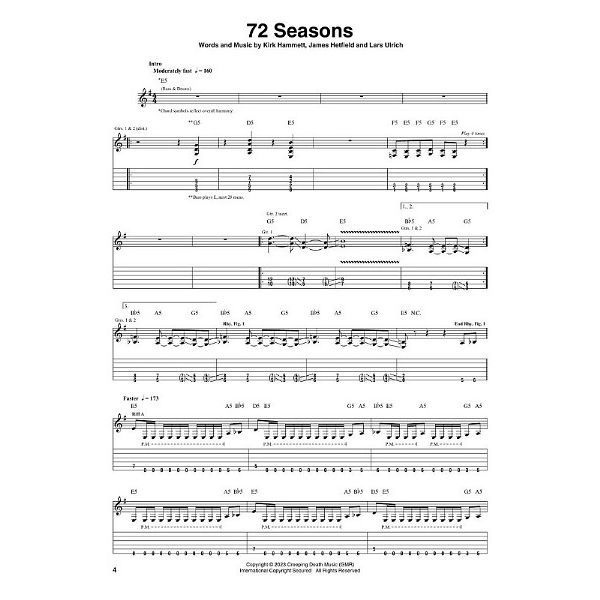 Hal Leonard Metallica 72 Seasons