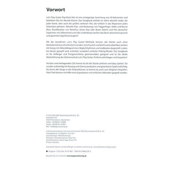 Hage Musikverlag Let's Play Guitar Pop Rock Hit