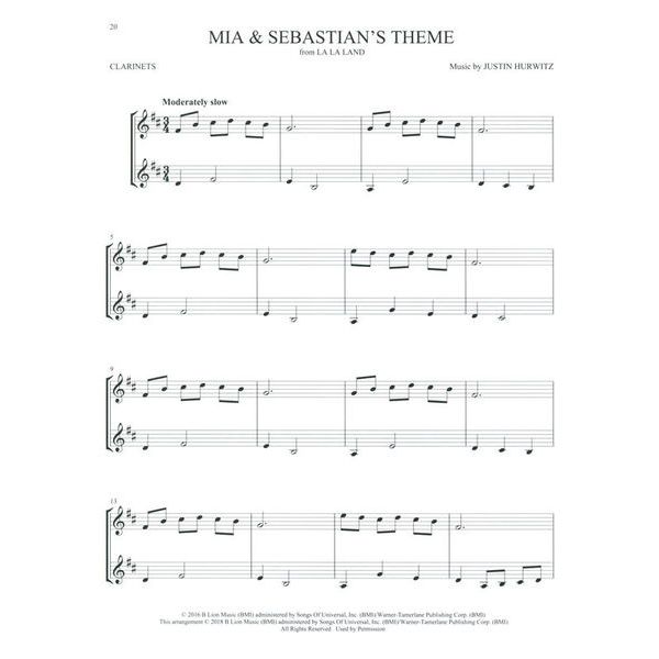 Hal Leonard Movie Songs For Two Clarinets
