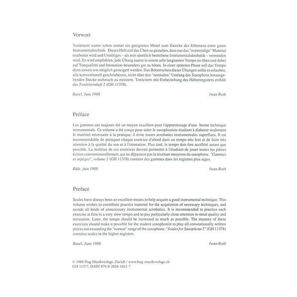 Edition Hug Iwan Roth Tonleitern Saxophon