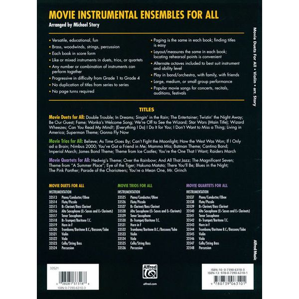 Alfred Music Publishing Movie Duets For All Violin