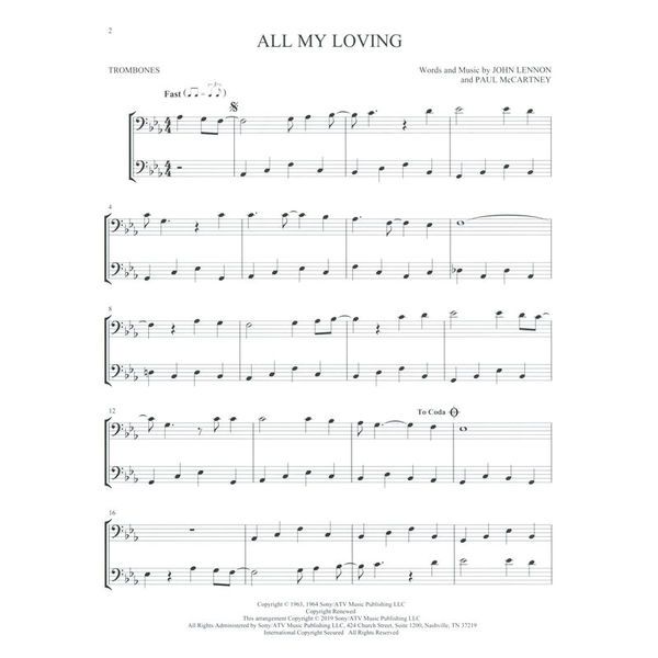 Hal Leonard The Beatles For Two Trombone