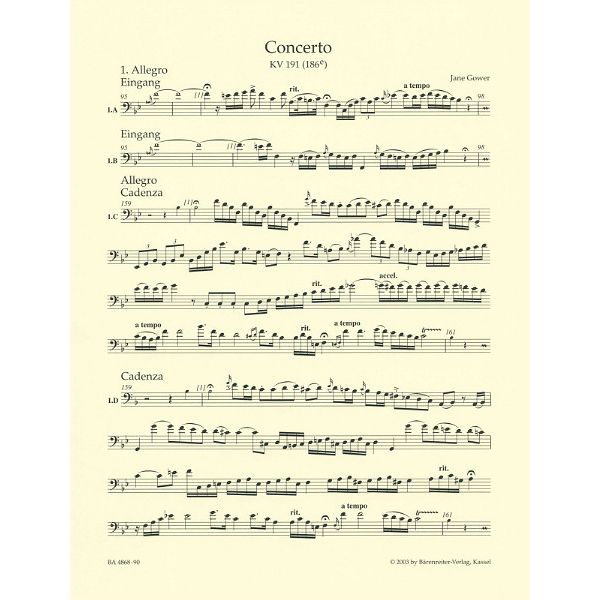 Brenreiter Mozart Concert B-Dur KV 191