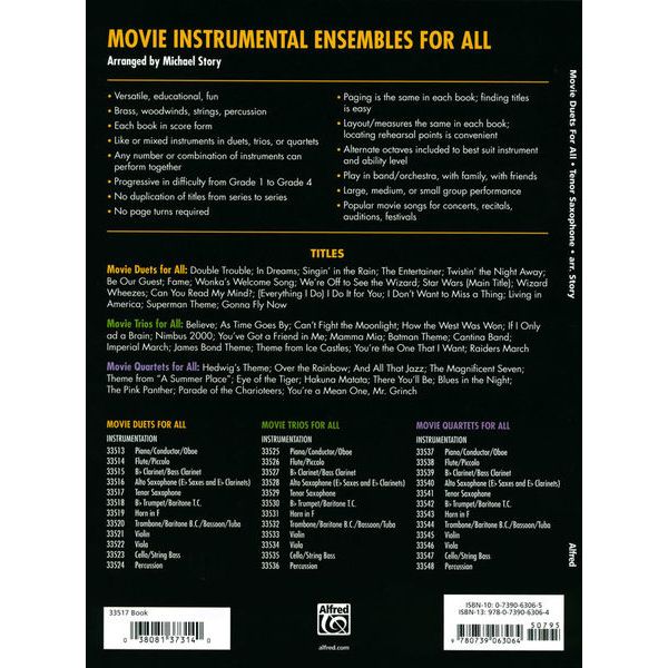 Alfred Music Publishing Movie Duets For All Tenor Sax