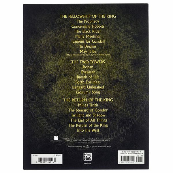 Alfred Music Publishing Lord Of The Rings 1-3 Piano