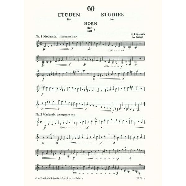 Friedrich Hofmeister Verlag Kopprasch 60 Etüden Horn 1