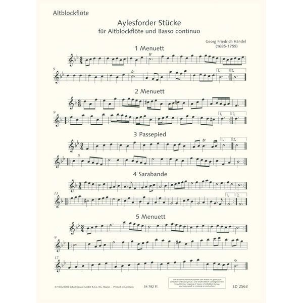 Schott Hndel Aylesforder Stücke