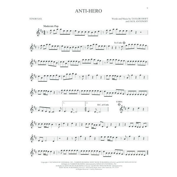 Hal Leonard 101 Top Hits for Tenor Sax