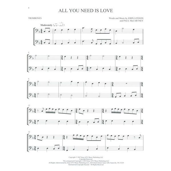 Hal Leonard The Beatles For Two Trombone