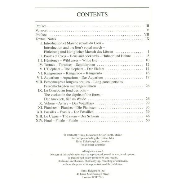 Edition Eulenburg Saint-Saens Karneval der Tiere