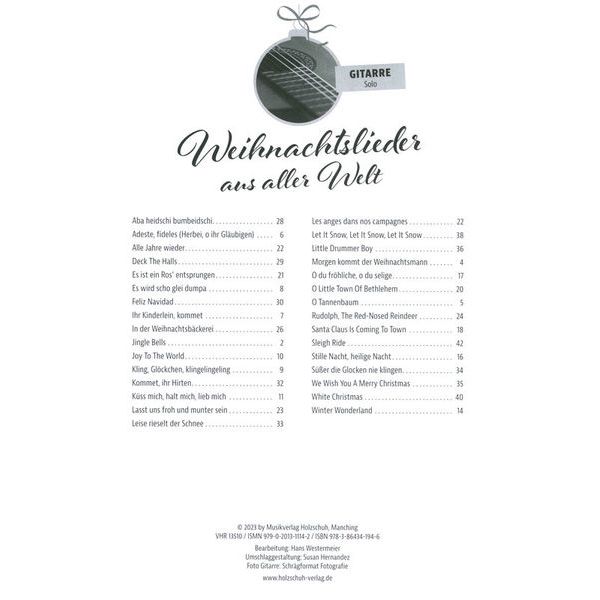 Holzschuh Verlag Weihnachtslieder Gitarre solo